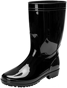 Comwarm Men's Mid-calf Rain Boots Waterproof Anti-Slip Black PVC Adult Outdoor Work Rubber Boots BK44