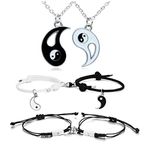 PiercingJak 6 Pieces Matching Yin Yang Couple Bracelet Necklace Set Adjustable Cord Relationship Bracelets for Friendship Relationship Boyfriend Girlfriend Valentine's Gifts