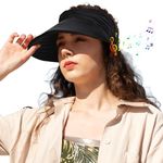 LC-dolida Women's Sun Visor Cap with Bluetooth Headphones UPF 80+ UV Ice Silk Hat Cool Wide Brim Sports Hat for Golf Running Tennis Outdoor Activities, Travel Essentials, Idea Gift