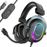 FIFINE Gaming Headset for PC-Wired Headphones with Microphone-7.1 Surround Sound Computer USB Headset for Laptop, Streaming Headphones on PS4/PS5, with EQ Mode, RGB, Soft Ear Pads - AmpliGame H6