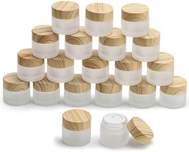 20 Pcs Refillable Glass Cosmetic Containers with Wood Grain Lids, 10 Gram Makeup Sample Jars Leak Proof Cream Jars