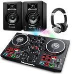Beginner DJ Set - Numark DJ Controller and DJ Headphones plus M-Audio DJ Monitor Speakers with Serato DJ Lite and Party Lights