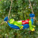 TIED RIBBONS Resin Hanging Frog On Hammock Garden Decoration Items For Outdoor Balcony Home Office Hotel Lounge (21 X 9.5 Cm, L X H), Multicolour