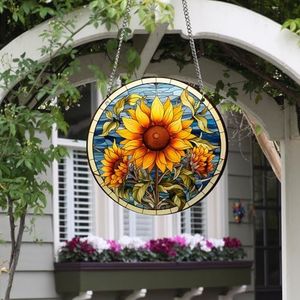 HOTIYOK Yellow Flower Acrylic Window Hangings Sunflower Retro Stained Window & Wall Decor, Ideal Housewarming Gift, Home Decor for Mom Grandma Wife Teacher Floral Lover