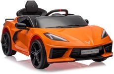 12V Kids Ride on Car Licensed Corvette Battery Powered Car Toddles Electric Sports Car Toy with Remote Control, Visual Dashboard, LED Lights, Music, Gifts for Boys Girls, Orange