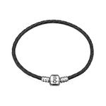 SOUKISS Genuine Black Leather Woven Bracelet with 925 Sterling Silver Barrel Snap Clasp Bead Bracelet for Charms, Sterling Silver, no gemstone