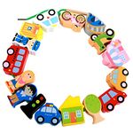 KANCAI Wooden City Figures and Cars Lacing Stringing Beads Toys Threading Toddler Montessori Toys for Above 3 4 5 6 Years Old Kids