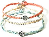 Wakami New World Handmade Boho Friendship Bracelets Set of 3 | Braided Indie for Women and Men | Waterproof Waxed Thread, Glass Beads