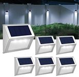 【Cool White】 Solar Fence Lights,Stainless Steel Decorative Lights LED Garden Lights,Waterproof Step Lights Wireless Outdoor Lights for Stair,Wall,Patio,Yard,Path,Fence,6Pack