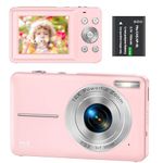 Digital Camera 1080P 44MP Compact Digital Camera 16X Digital Zoom with 2.4" LCD Screen, Point and Shoot Digital Camera Vlogging Camera for Kids, Teenagers, Beginners, Boys, Girls(Pink)