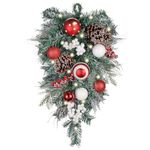 Valery Madelyn Pre-Lit Christmas Teardrop Swag for Decorating Outdoor, 24 Inch Red White Mailbox Swag Decoration with 20 LED Lights, Ball Ornaments for Front Door Stairway Window Shelf Xmas Decor