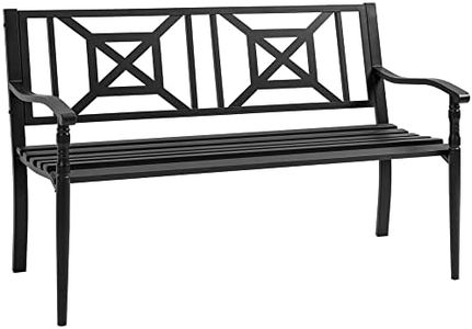 Outsunny Steel Garden Bench for Outdoor, 2-Person Patio Bench, Loveseat Furniture for Lawn, Deck, Yard, Porch, Entryway, Black