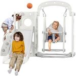 BanaSuper Kids Indoor Slide and Swing Playset Toddler Plastic Activity Toy Climber and Slide Swing Set with Movable Basketball Hoop and Ball Montessori Developmental Toys for Children Preschools