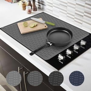 Stove Top Cover for Electric Stove and Electric Cooktop, 28" x 20" Silicone Electric Range Protect Mat, Heat Resistant Flat Glass Stovetop Cover Mat, Dish Drying Mat for Kitchen Counter, Dark Gray