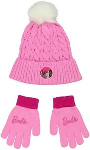Barbie Friends Big Kids Girls Knit Hat and Gloves Set (Pink, One Size)