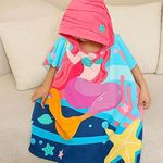 Famyo Blue Sea Mermaid Poncho Towel for Kids | Hooded Bath Towels | 60 x 60cm Toddler Pool Towel for Boys & Girls, 1-7 Years | Cute & Cozy Bathrobe Alternative