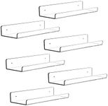 CY craft 15 inch Acrylic Invisible Floating Bookshelf for Kids Room, Modern Picture Ledge Display Toy Storage Wall Shelf 5MM Thick U Shelves Storage Rack,Set of 6