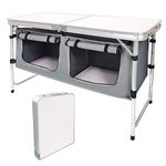 CampLand Outdoor Folding Table Aluminum Lightweight Height Adjustable with Storage Organizer for BBQ, Party, Camping (Grey)