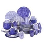 vancasso Takaki Porcelain Dinner Set for 12, Japanese Style Crockery Blue Dinnerware Tableware, 48 Pieces Dinner Service with Dinner Plates, Dessert Plates, Cereal Bowls and Mug