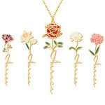 Custom Birth Flower Name Necklace Personalized 18K Gold Plated Sterling Silver Birth Month Flower Pendant Chain Dainty Floral Jewelry Customized Birthday Gift for Women Girls Girlfriend Mom