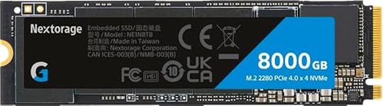 Nextorage Japanese Manufacturer G Series 8TB M.2 2280 Internal SSD Maximum Transfer Rate 7300MB/s PCIe Gen 4.0 x 4 NVMe 1.4 8000GB NE1N8TB