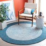 Safavieh Braided Collection BRD904M Hand-Woven Border Wool and Cotton Area Rug, 6' Round, Teal/Ivory