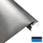 NewL Grey Brushed stainless steel Metallic Vinyl Wrap Film Matte Chrome Car Wrapping Foil Sticker Sheet For Car Laptop Furniture (Grey, 30cm x 150cm)