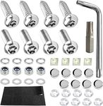 Anti Theft License Plate Screws Kits, Rustproof Stainless Steel Mounting Hardware for Car Tag Plate Frames Covers, Button Head Bolts Fasteners Kits for Auto Front and Back License Plates (White)