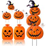 Beterzack Halloween Garden Stakes, Stacked Metal Pumpkins Jack-o-Lantern Lawn Decor with Witch Hat, Shimmering Metal Yard Signs Stake Outdoor Decorative Pumpkin for Home Lawn Pathway Decor