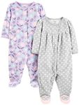 Simple Joys by Carter's Girls' 2-Pack Fleece Footed Sleep and Play, Purple/Flowers/Gray Dot, Newborn