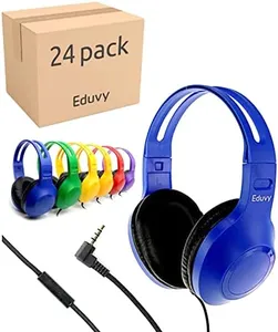 Eduvy Bulk Headphones for Classroom with Microphone, Heavy-Duty School Pack Wired Headphones for Students. Teacher Must Haves Supplies from Elementary to College (24 Pack Mixed Color)