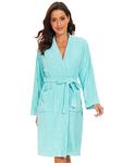 Knuffnee Terry Cloth Robe for Women Bathrobe Knee Length Bath Gown Lightweight Kimono Robe Blue L