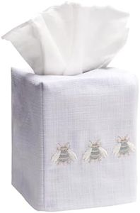 Jacaranda Living Square Tissue Box Cover, Linen/Cotton Fabric Tissue Holder, Decorative Cloth Tissue Cube Cover, Nature Designs Three Napoleon Bees (Duck Egg Blue)