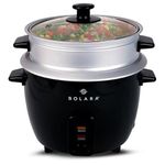 SOLARA 1Litre One Touch Rice Cooker, Automatic Electric Cooker with Food Steamer, Electric Rice Cooker and Grain Cooker, 400 Watts, Rice Cooker 1 Litre with Steam & Rinse Basket, Black