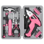 Hi-Spec 19pc 3.6V Pink USB Small Power Screwdriver & Home DIY Tool Kit Set. Cordless & Rechargeable Electric Screwdriver and Compact Hand Tool Box Set