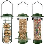 Urban Deco Metal Bird Feeders Hanging Station Fat Ball Bird Feeder Mesh Squirrel Feeder With Steel Hook Bird Seed Feeder - Weather Proof See Through Bird Feeder For Small Birds - Green- Pack Of 3