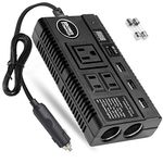 Car Power Inverter 120W 12V 24V DC to 110V AC 4 USB Ports Car Charger Adapter with 3 AC Outlets Dual Cigarette Lighter Charger + Digital LED Display for Phones Tablets PC Laptops (120W)