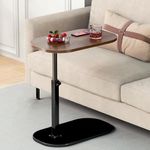 BOYVEN C Shaped Side Table, Adjustable Height C Shaped End Table, 360°Swivel Couch Side Tables That Slide Under, Modern Small Coffee C Table End Table for Sofa/Bed/Bathtub, Rotating Tabletop,Walnut