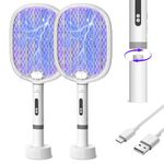 PALONE Bug Zapper Racket, Electric Fly Swatter with Light, Type-C Rechargeable Fly Swatter, 4000V Detachable Automatic Fly Zapper with Dual Modes, for Indoor Outdoor (2 Pack)