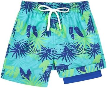 Cozople Boys Swim Trunk Quick Dry Swimsuit with Boxer Brief Liner Anti Chafe Swimming Short Feather Hawaiian Bathing Suit Compression Swimwear Size 10-12