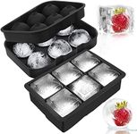 DENSITY COLLECTION Ice Cube Trays Silicone Ice Cube Tray Big Size Ice Cube Molds For Whiskey&Cocktails, Keep Drinks Chilled, Reusable And Bpa Free (Square&Round-Total 2 Pcs),Black