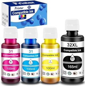 Pristar Compatible with HP 31 32XL Ink Bottle Set Compatible with HP Smart Tank 7301 7001 7602 5000 6001 5101 5102 Plus 651 551 455 457 450 All-in-One Ink-Tank (165ML 32XL Black Ink 100ML 31 Color Ink