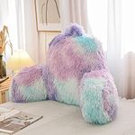 A Nice Night Faux Fur Reading Pillow Bed Wedge Large Adult Children Backrest with Arms Back Support for Sitting Up in Bed / Couch for Bedrest,BluePurple