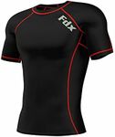 FDX Mens Compression Armour Base Layer Top Half Sleeve Thermal Gym Sports Shirt (Black/Red, Medium)