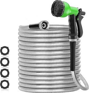 SPECILITE 25ft 304 Stainless Steel Garden Hose Metal, Heavy Duty Water Pipe with Nozzles for Yard, Outdoor - Flexible, Never Kink & Tangle, Puncture Resistant