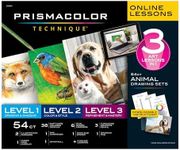 Prismacolor Technique, Art Supplies and Digital Art Lessons, Animal Drawing Set Bundle, Levels 1-3, Adult Coloring, 54 Count