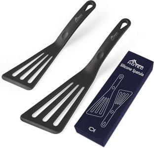 HOTEC Heat Resistant Silicone Slotted Fish Turner Spatula Set, Flipper Cooking Spatulas, for Non Stick Cookware Dishwasher Safe, Black