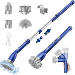 iDOO Electric Spin Scrubber, Fathers Day Gift, Cleaning Brush, 4 Replaceable Brush Heads, Power Scrubber with Adjustable Long Handle for Bathroom/Kitchen/Laundry Room/Shower/Tile Grout/Tub/Floor/Car