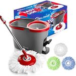SIMPLI-MAGIC 79349 Spin Mop Cleaning System with 3 Microfiber Mop Heads, Red/GRAY,Red/Black