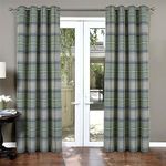 always4u 100% Blackout Curtains Check Eyelet Curtain Bedroom Tartan Curtains Plaid Brushed Cheque Pair of Highland Woolen Look Window Treatment for Living Room Green 90 * 90 Inches